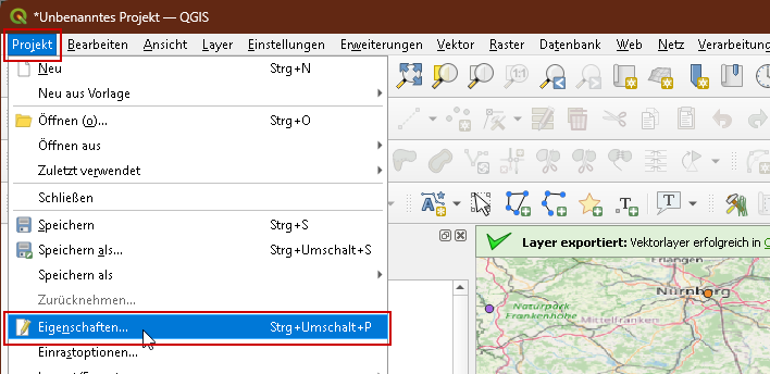Projekt Eigenschaften